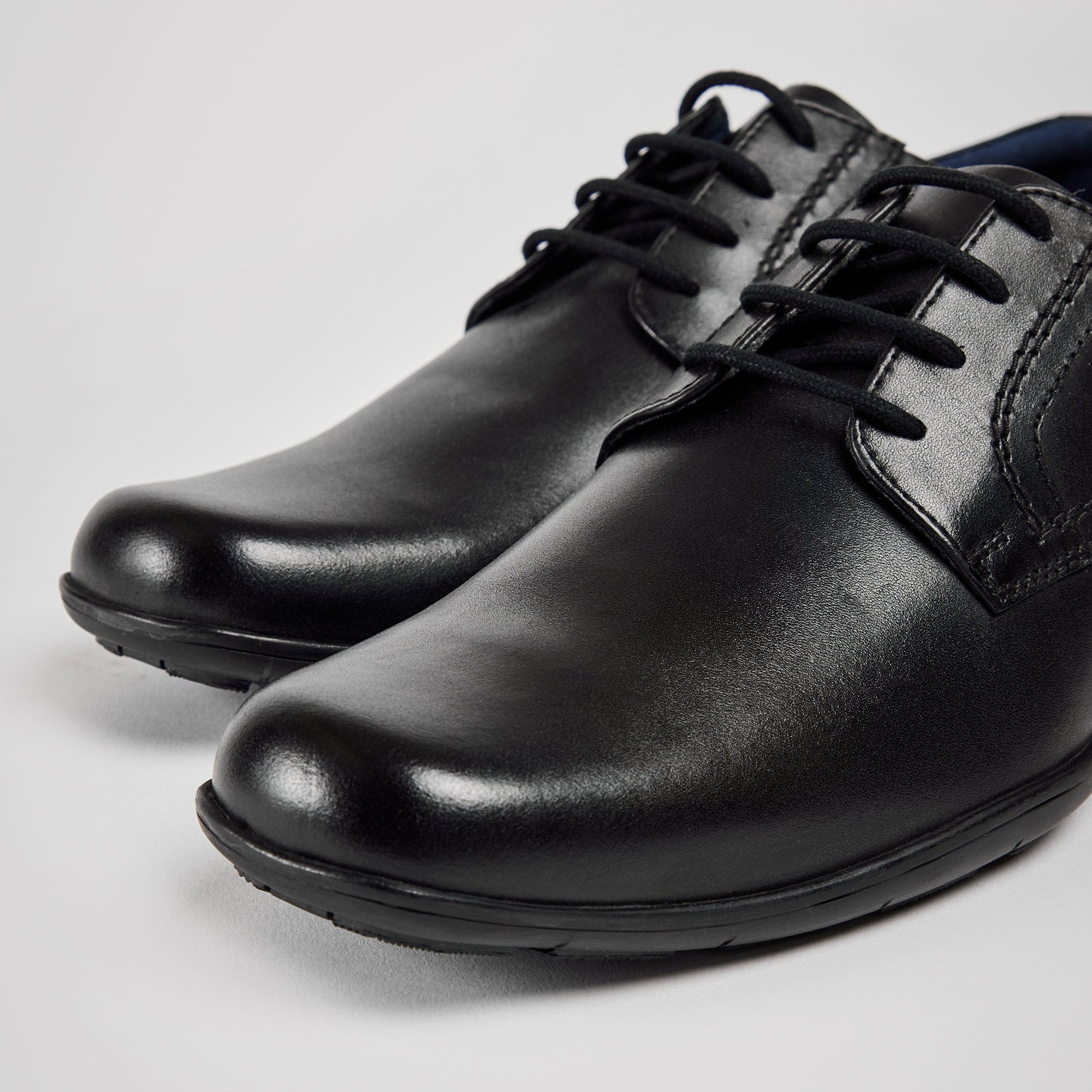 ALEC BLACK LEATHER PLAIN LACE UP SHOES